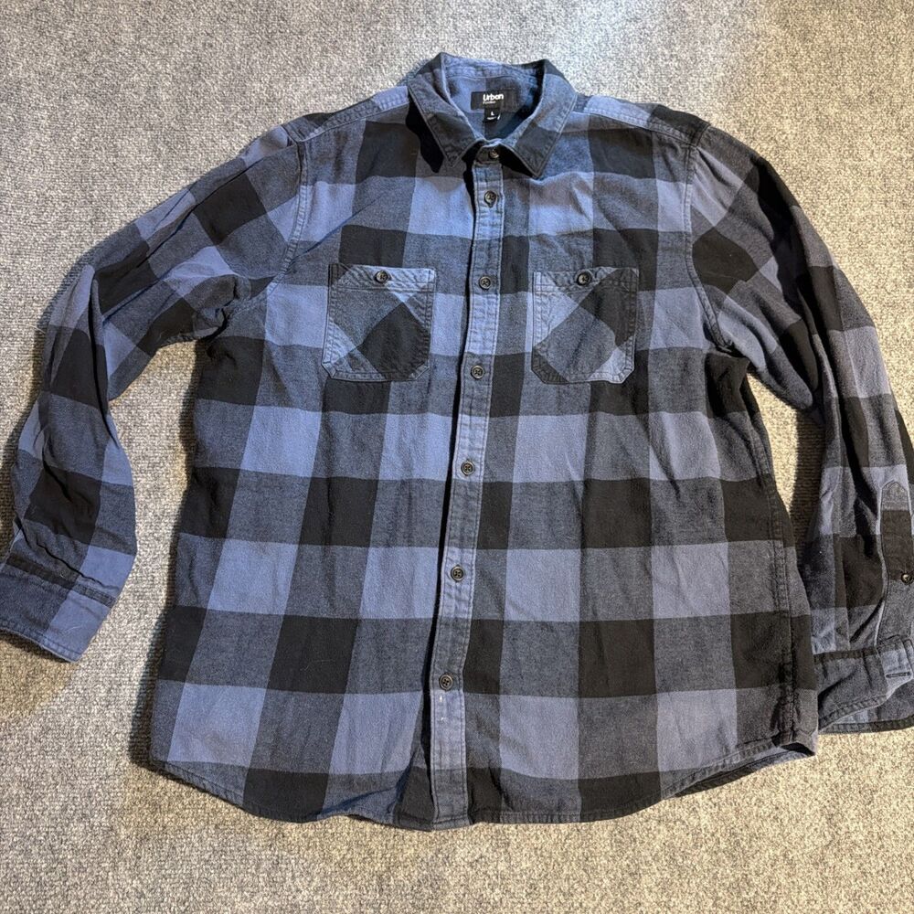 Urban Pipeline Flannel Shirt Mens Large Blue Buffalo Plaid Button Front